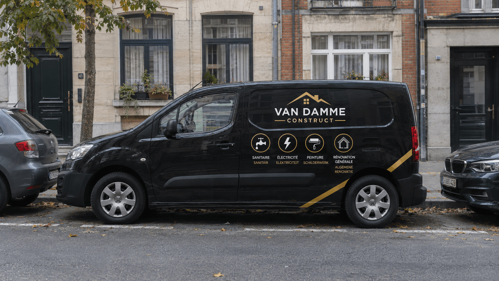 Camionnette Van Damme Construct garée à Liedekerke